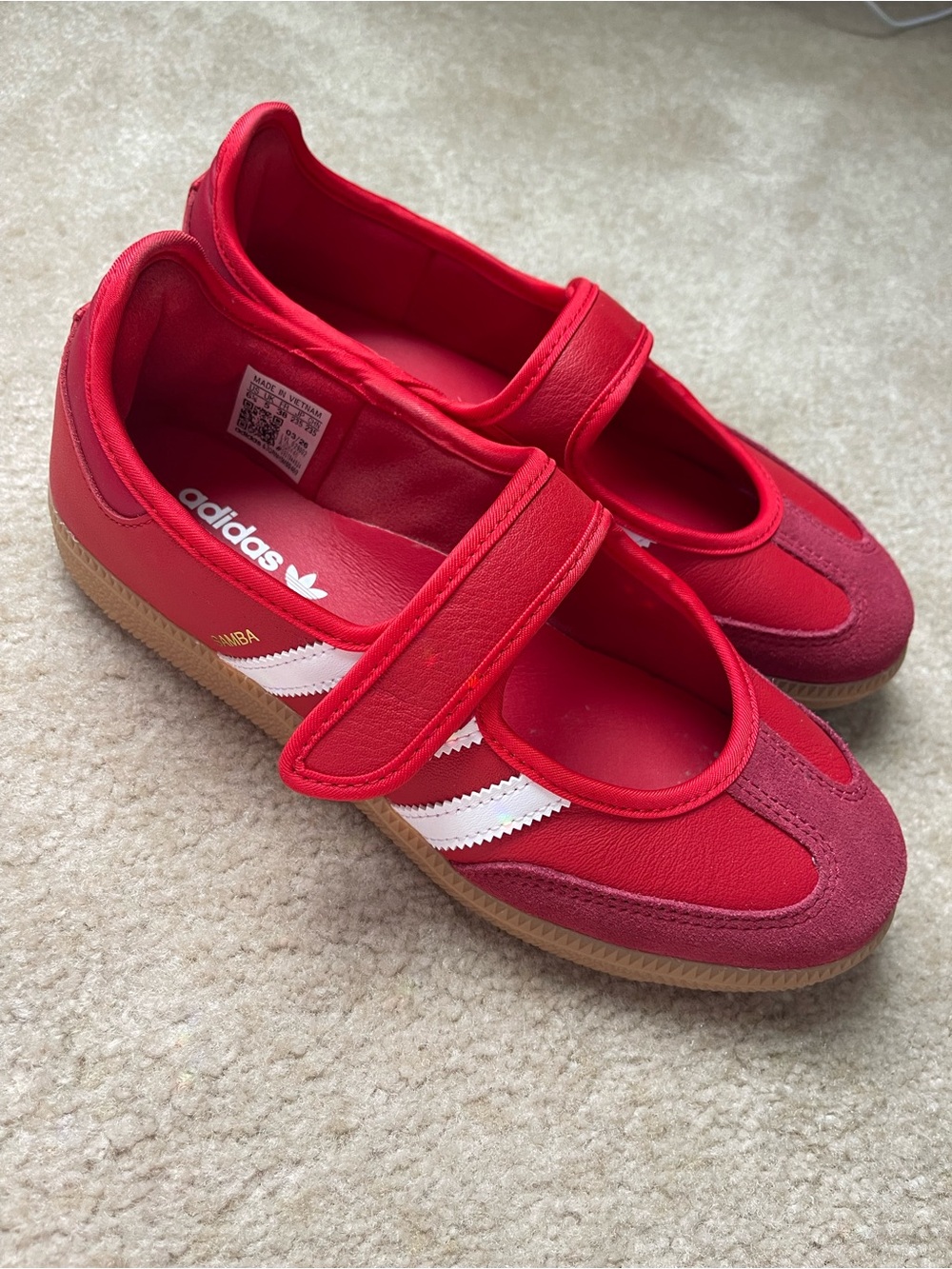 adidas Red Samba Mary Jane Shoes with Velcro straps